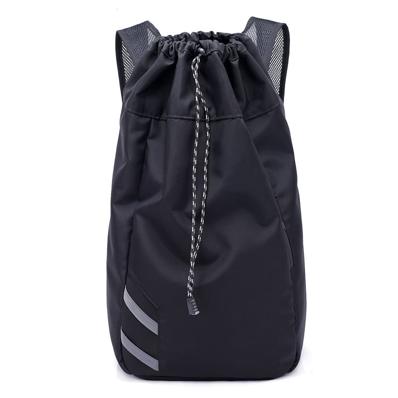 Backpack Gym Bag Drawstring Black Nylon Padded Shoulder Straps - Image 2