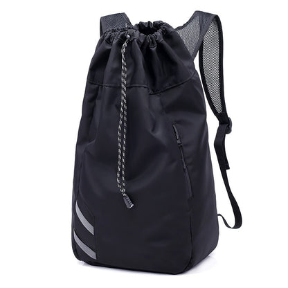 Backpack Gym Bag Drawstring Black Nylon Padded Shoulder Straps - Image 4