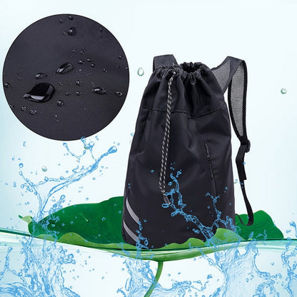 Backpack Gym Bag Drawstring Black Nylon Padded Shoulder Straps - Image 5