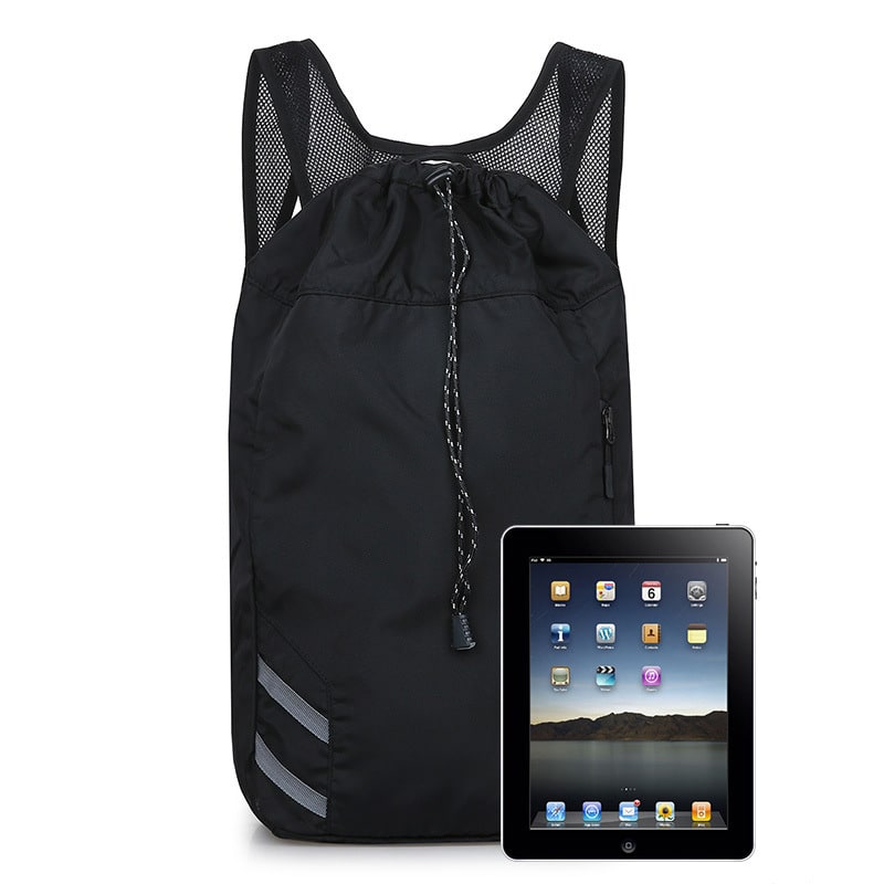 Backpack Gym Bag Drawstring Black Nylon Padded Shoulder Straps - Image 6