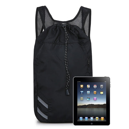 Backpack Gym Bag Drawstring Black Nylon Padded Shoulder Straps - Image 6