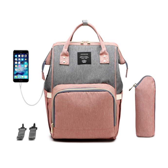 Backpack Insulated Diaper Bag Baby Stroller USB Travel - Image 17