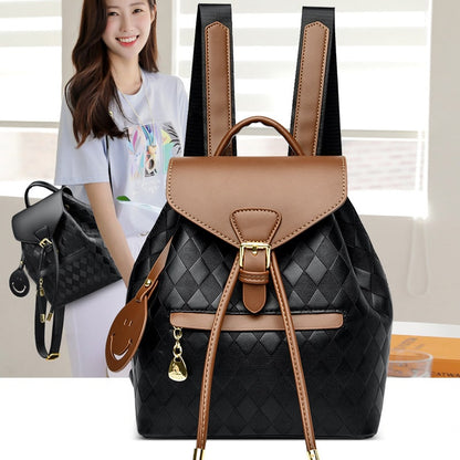 Backpack Stylish Drawstring Flap Faux Leather - Image 2