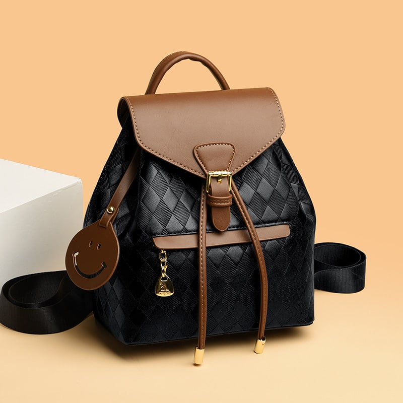 Backpack Stylish Drawstring Flap Faux Leather - Image 3