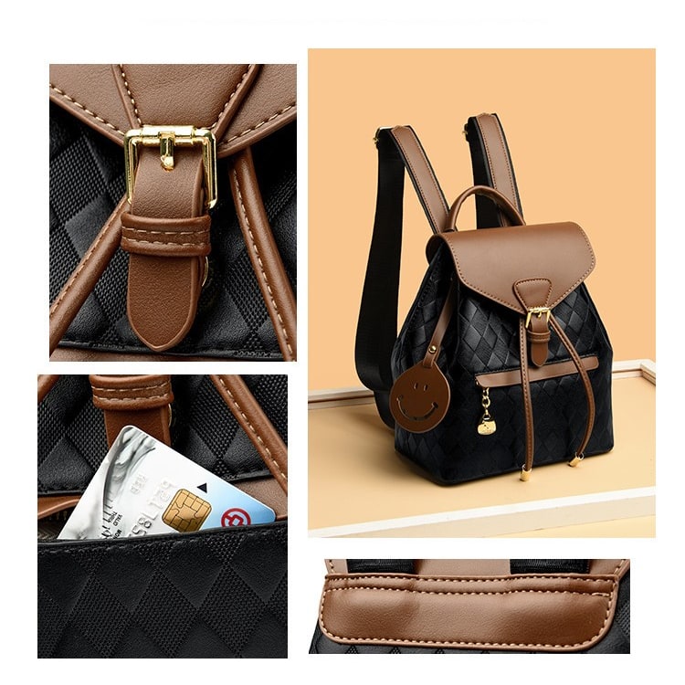 Backpack Stylish Drawstring Flap Faux Leather - Image 4