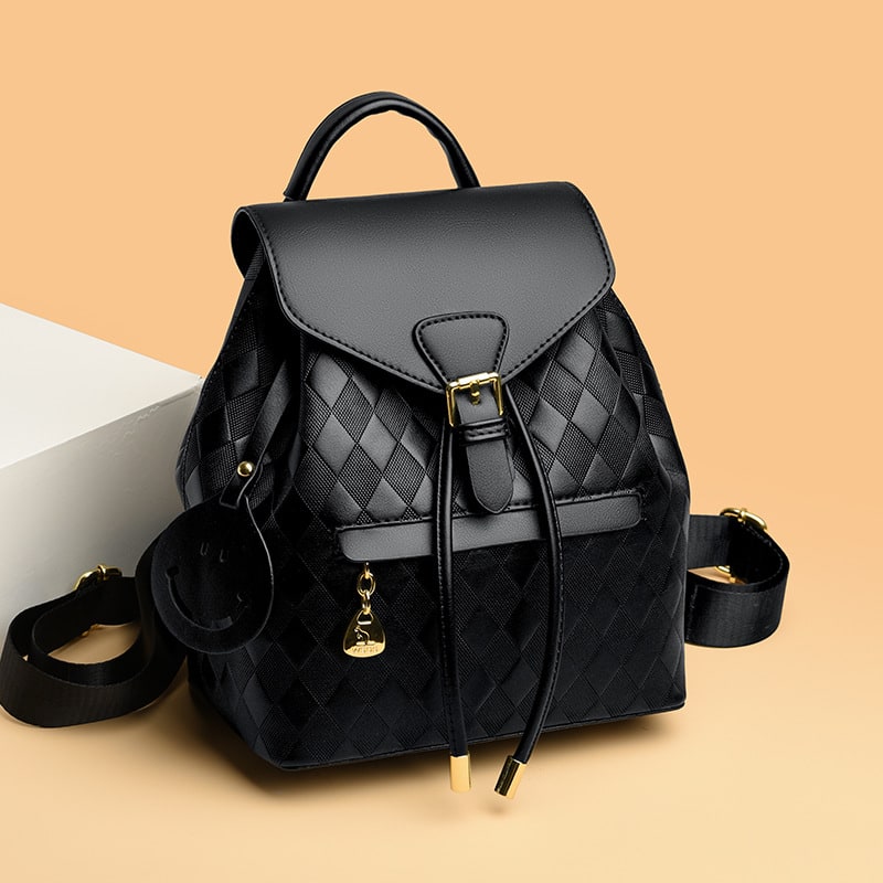 Backpack Stylish Drawstring Flap Faux Leather - Image 5
