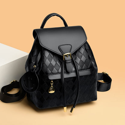 Backpack Stylish Drawstring Flap Faux Leather - Image 5