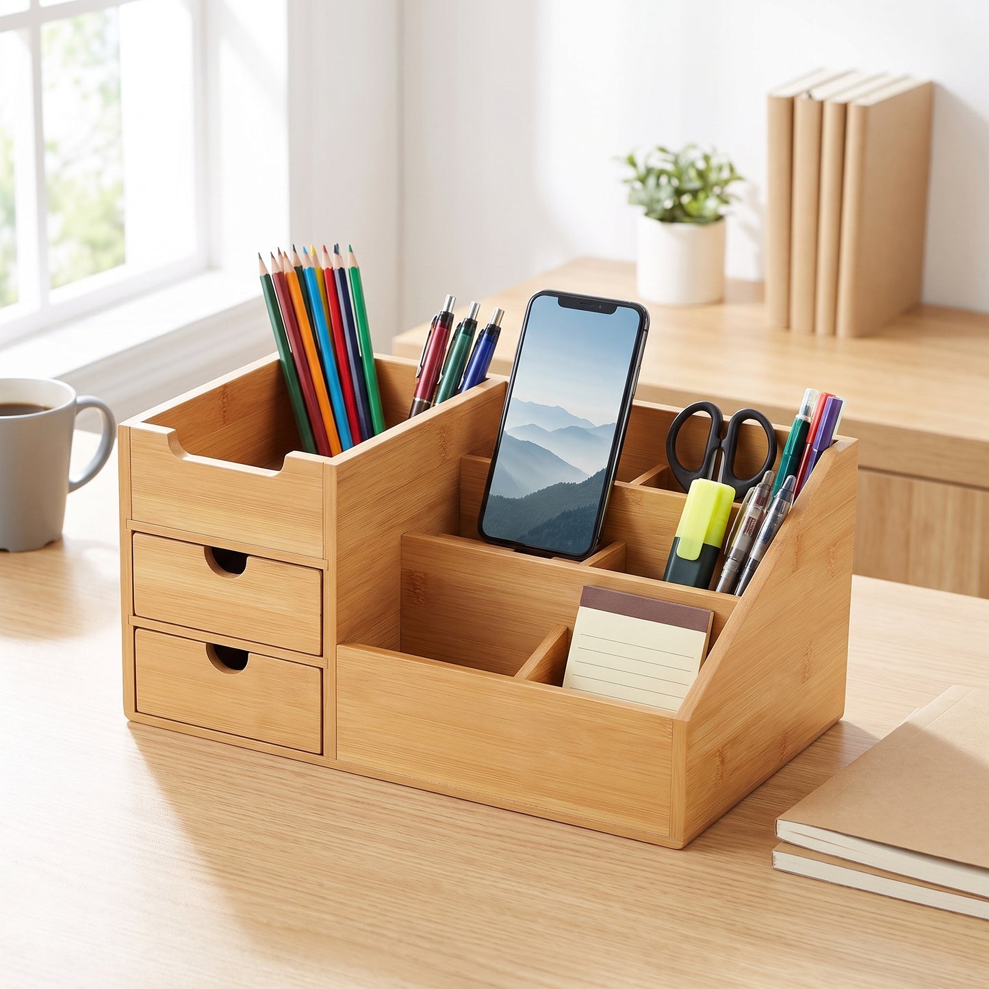 Desk Organiser Organizer with Drawers Bamboo Office - hero