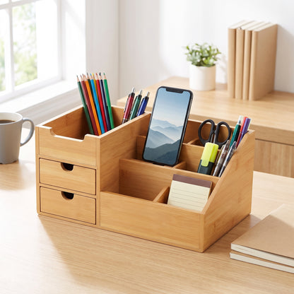 Desk Organiser Organizer with Drawers Bamboo Office - hero