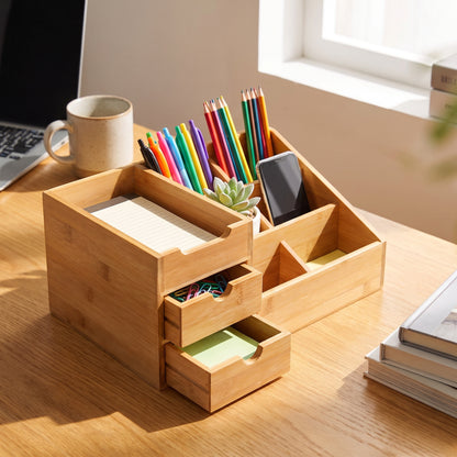 Desk Organiser Organizer with Drawers Bamboo Office - in-use