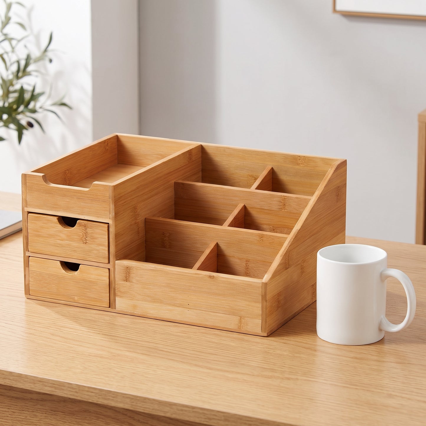 Desk Organiser Organizer with Drawers Bamboo Office - scale