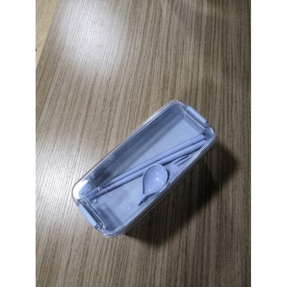 Bento Lunch Box with Cutlery Light Blue Plastic Clear Lid - Image 1