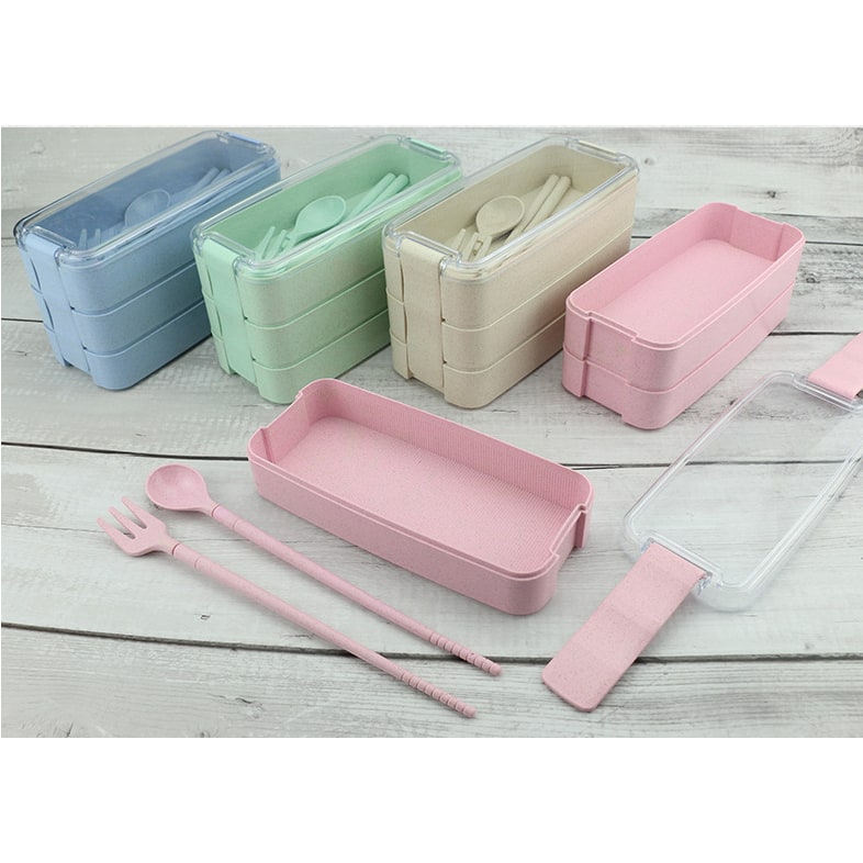 Bento Lunch Box with Cutlery Light Blue Plastic Clear Lid - Image 10