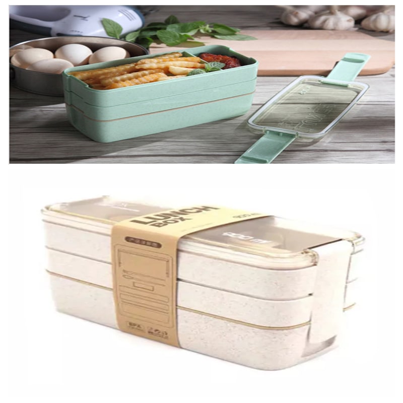 Bento Lunch Box with Cutlery Light Blue Plastic Clear Lid - Image 18