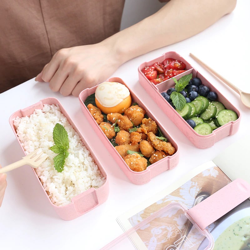 Bento Lunch Box with Cutlery Light Blue Plastic Clear Lid - Image 23