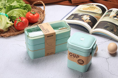 Bento Lunch Box with Cutlery Light Blue Plastic Clear Lid - Image 24