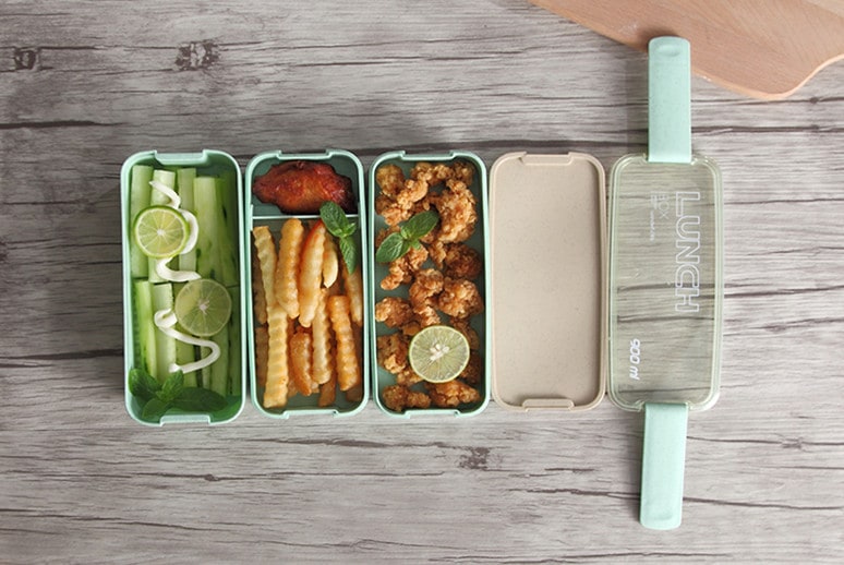 Bento Lunch Box with Cutlery Light Blue Plastic Clear Lid - Image 3