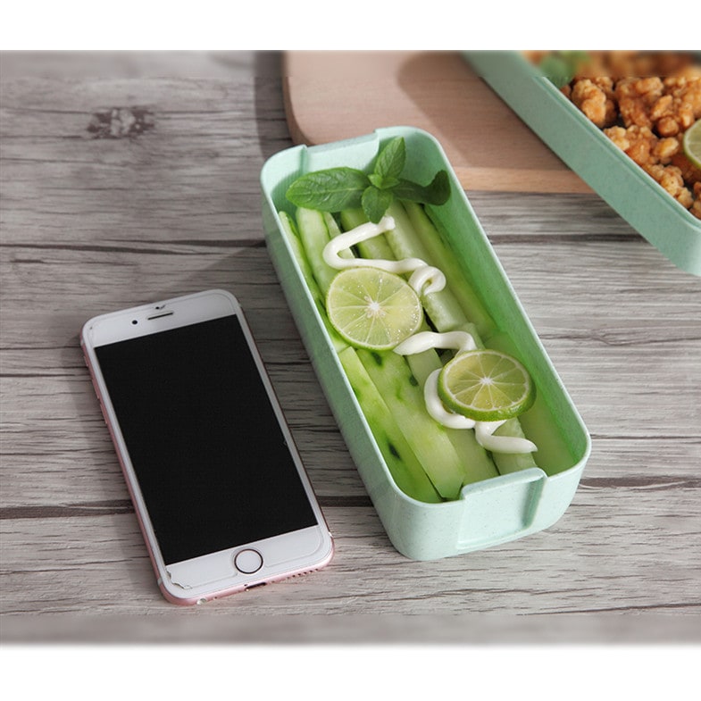 Bento Lunch Box with Cutlery Light Blue Plastic Clear Lid - Image 4