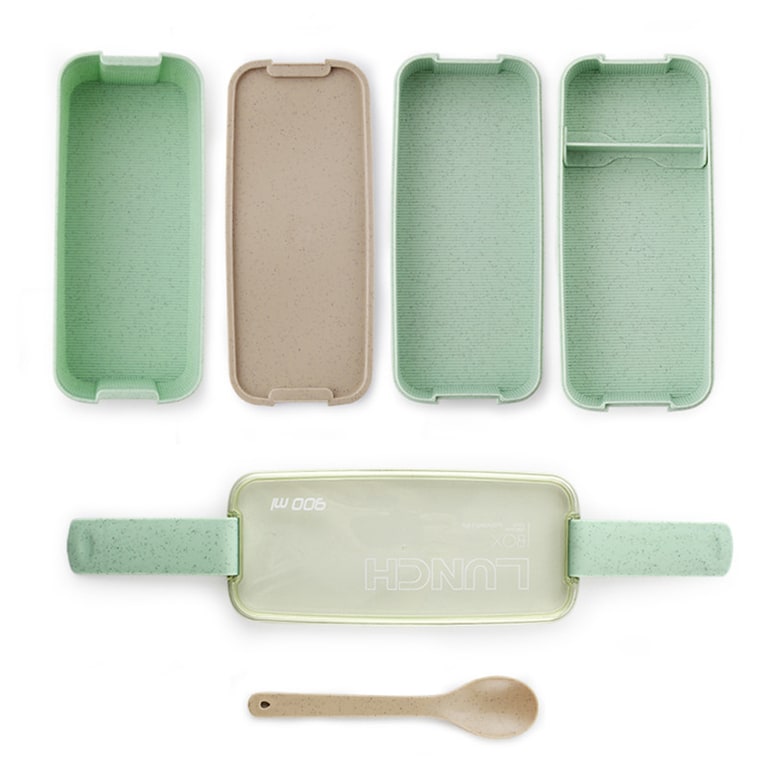 Bento Lunch Box with Cutlery Light Blue Plastic Clear Lid - Image 5