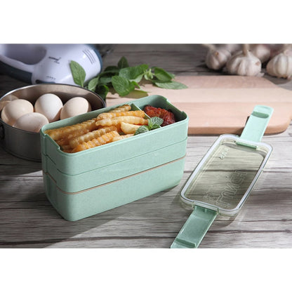 Bento Lunch Box with Cutlery Light Blue Plastic Clear Lid - Image 9