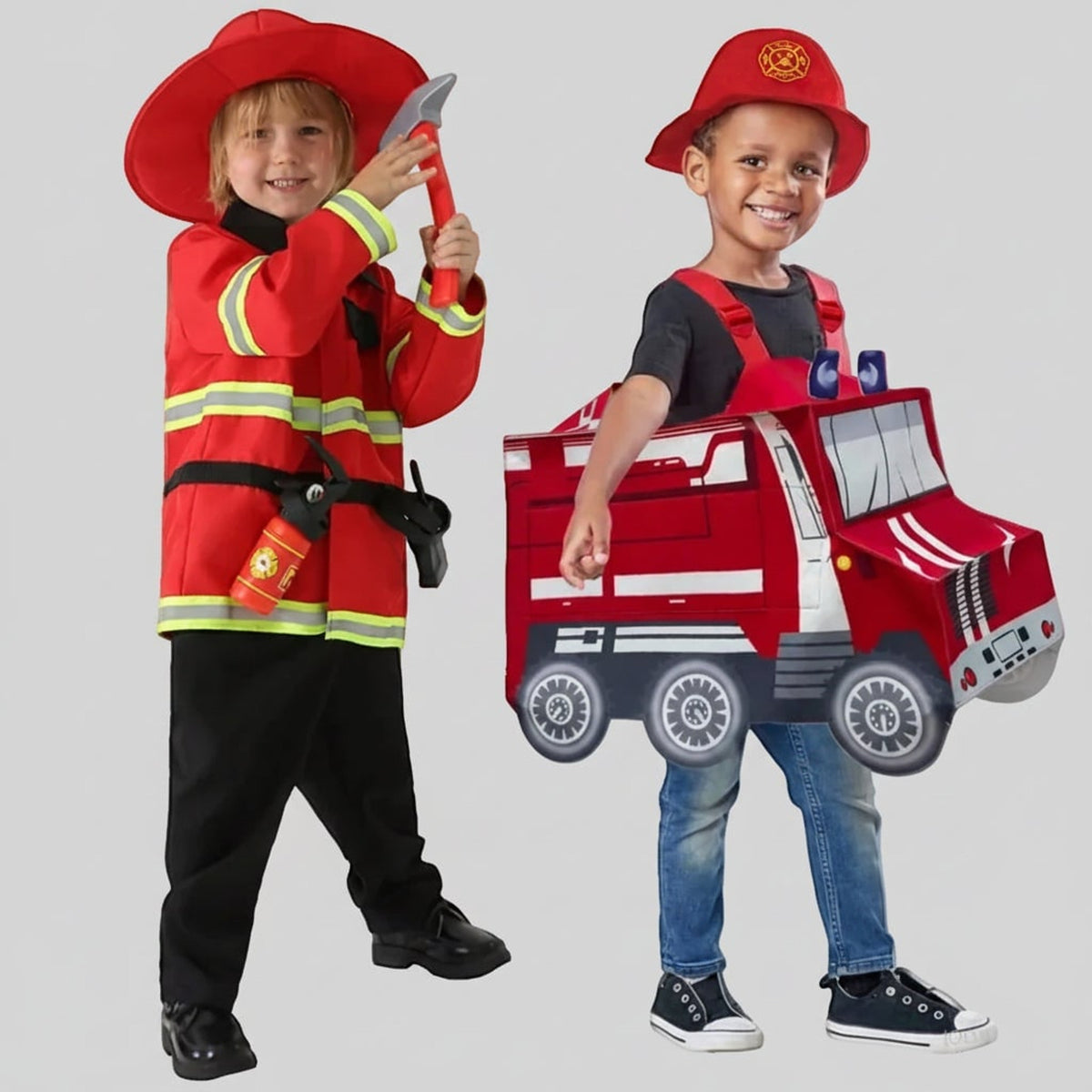 Boys Halloween Firefighter Costume With Fire Chief Badge Reflective Stripes And Structured 3D Truck Backpack - Image 5
