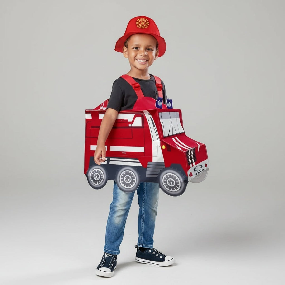 Boys Halloween Firefighter Costume With Fire Chief Badge Reflective Stripes And Structured 3D Truck Backpack - Image 4