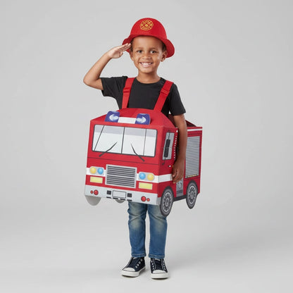 Boys Halloween Firefighter Costume With Fire Chief Badge Reflective Stripes And Structured 3D Truck Backpack - Image 3