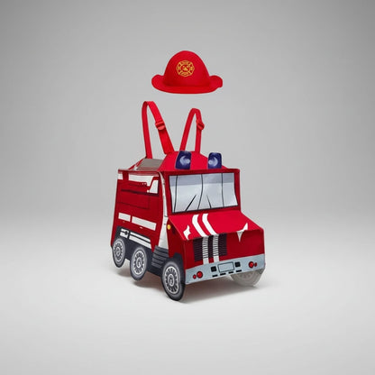 Boys Halloween Firefighter Costume With Fire Chief Badge Reflective Stripes And Structured 3D Truck Backpack - Image 2