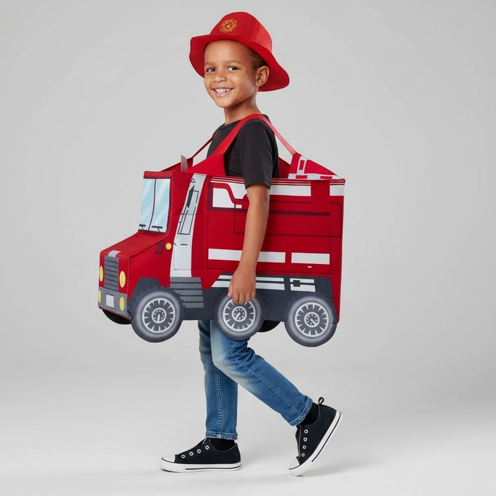 Boys Halloween Firefighter Costume With Fire Chief Badge Reflective Stripes And Structured 3D Truck Backpack - Image 7