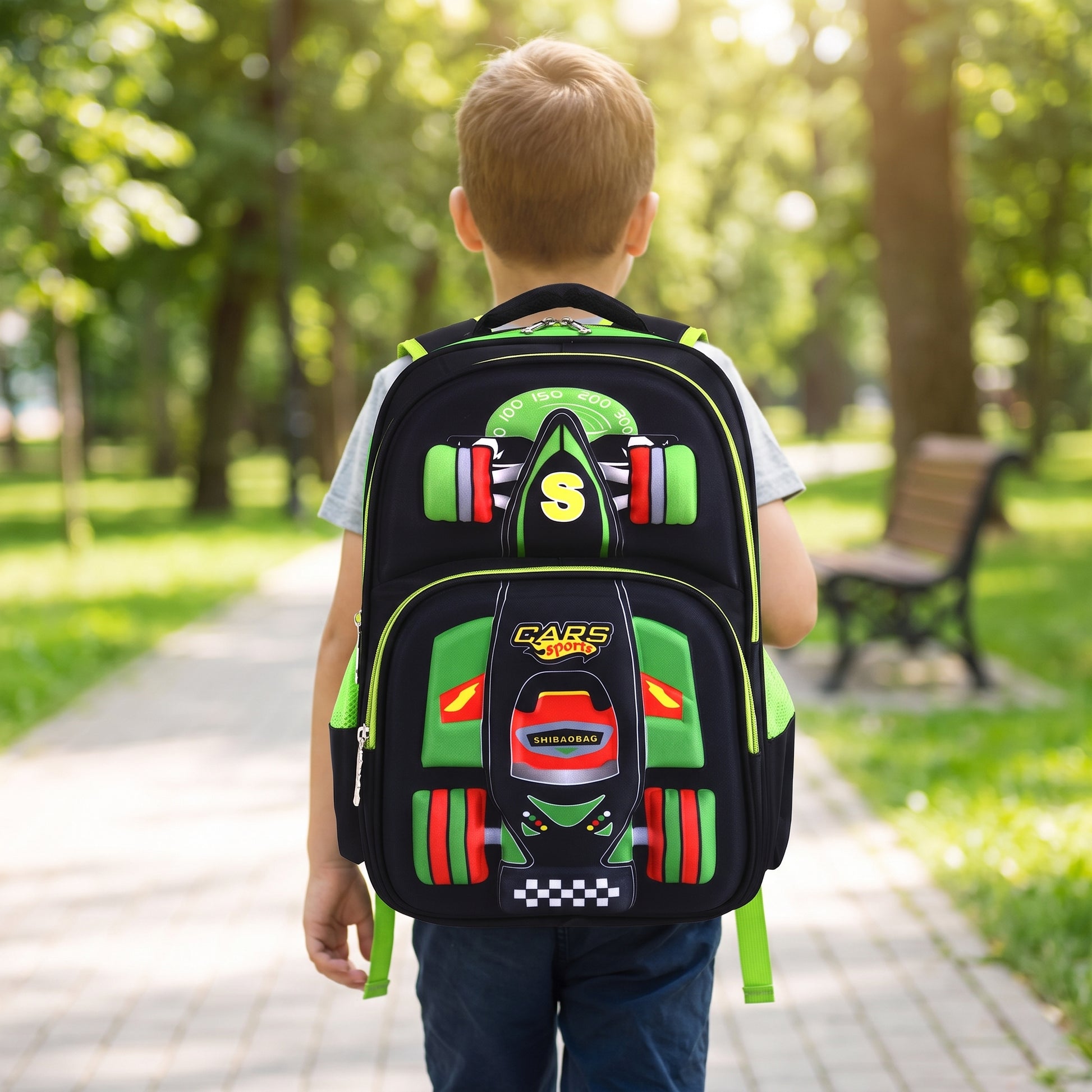 School Bag Primary 3D Racing Car Backpack 3d - hero