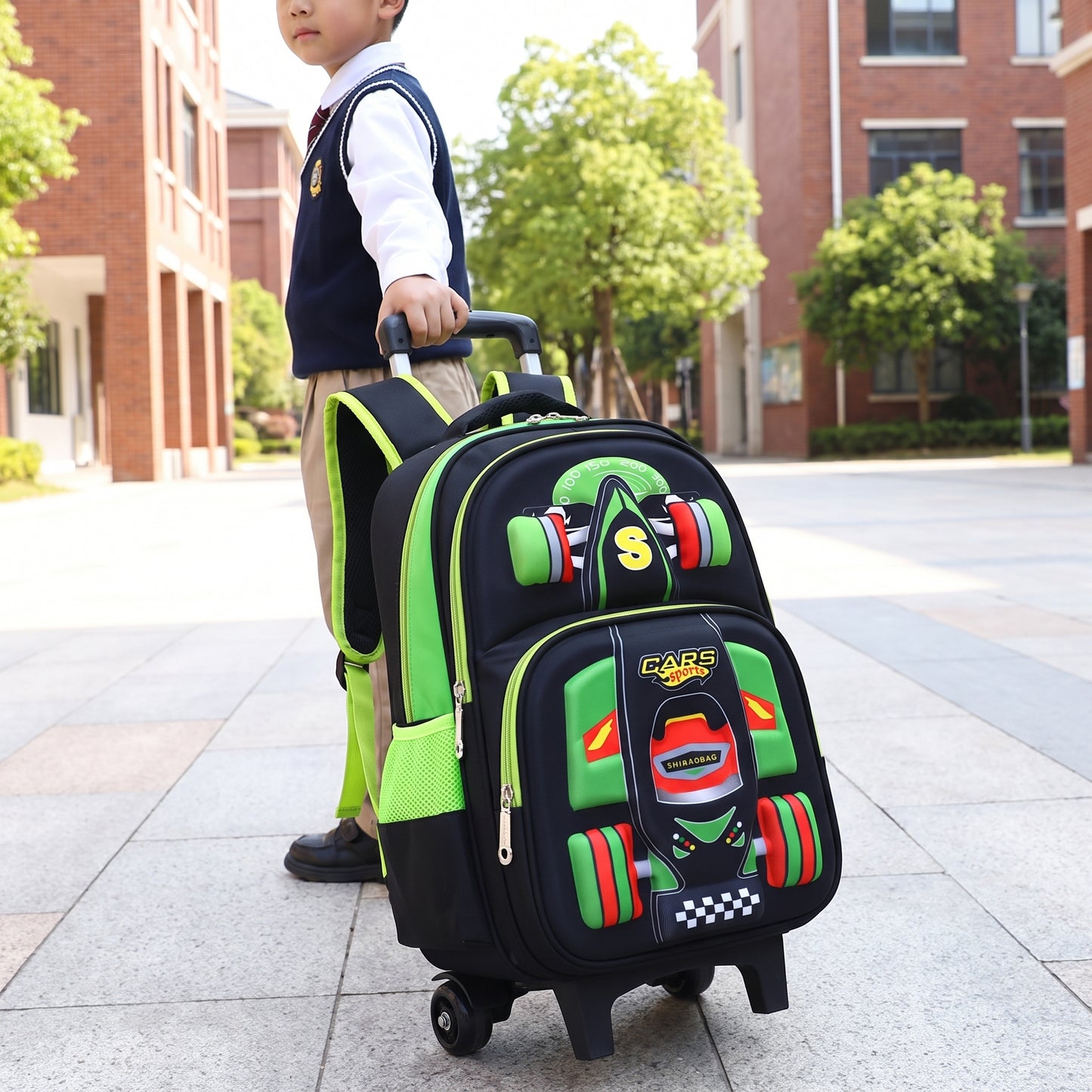School Bag Primary 3D Racing Car Backpack 3d - in-use