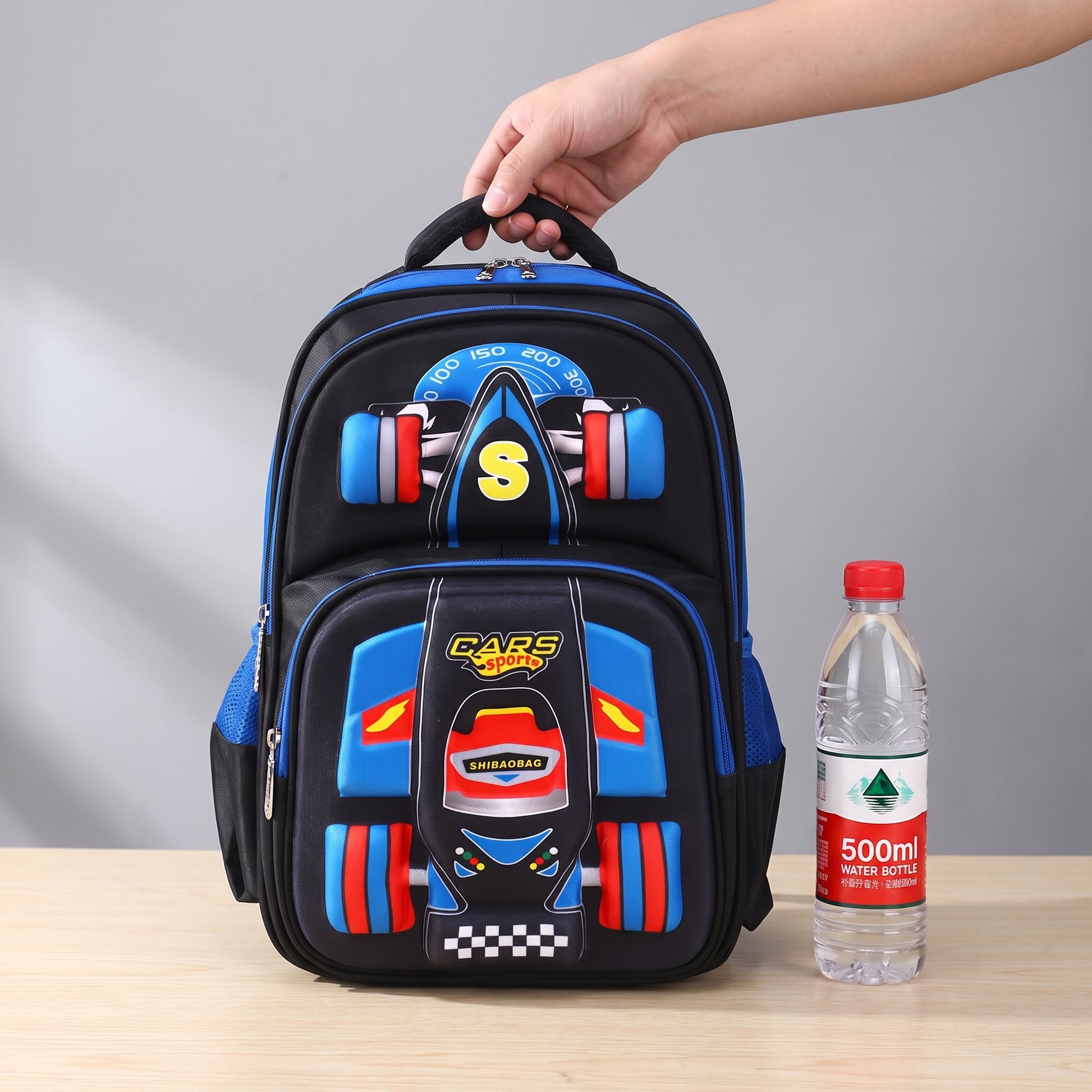 School Bag Primary 3D Racing Car Backpack 3d - scale