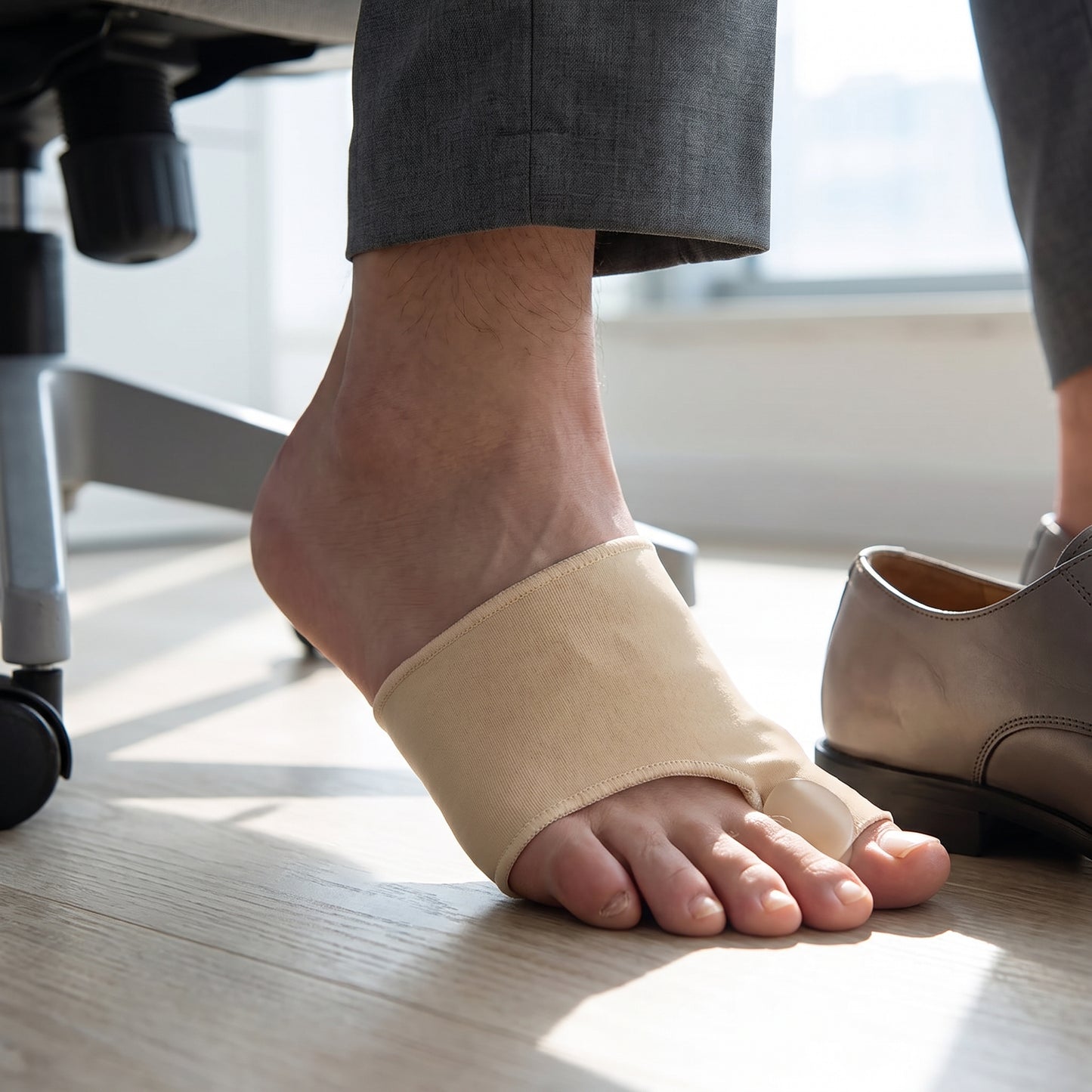 Toe Straightener Separator Bunion Cushion Fabric Sleeve - in-use