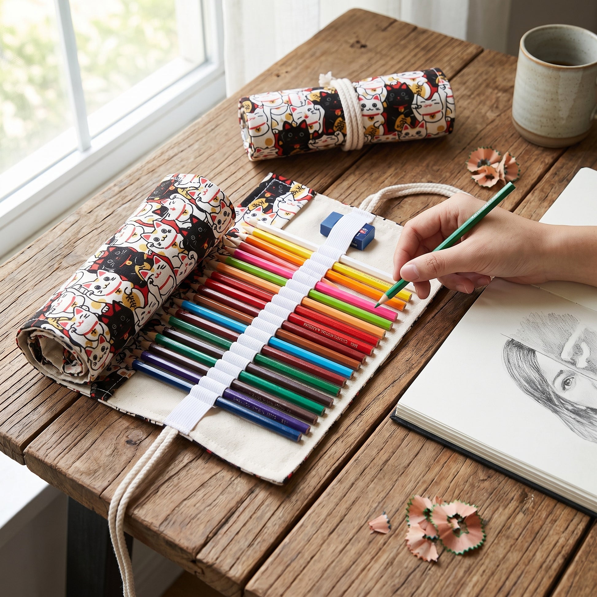 Pencil Case Pencil Holder Canvas Material Roll Up Pencil Roll - in-use