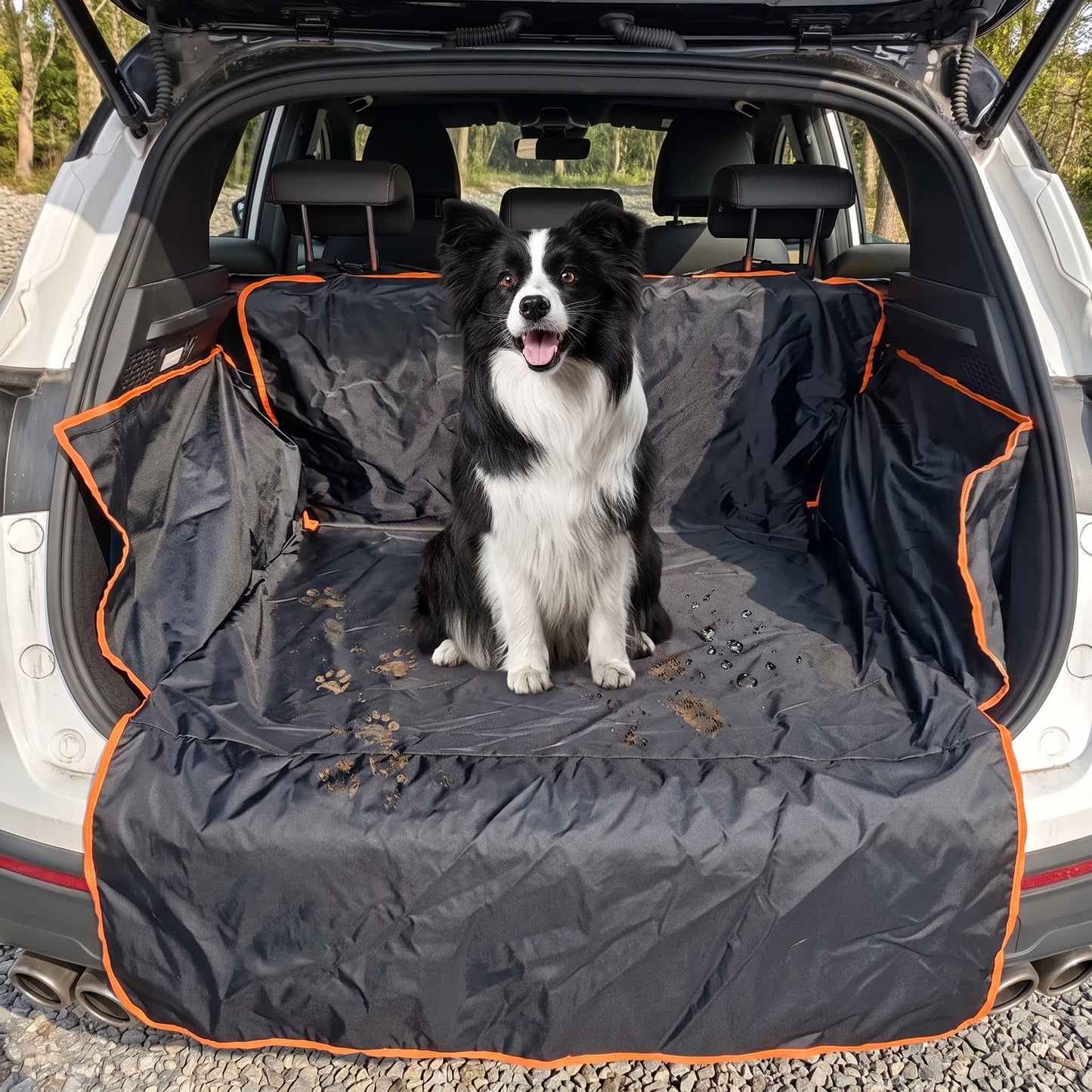 Car Trunk Protector For Pets Boot Liner With Side Flaps Black Orange Trim - hero