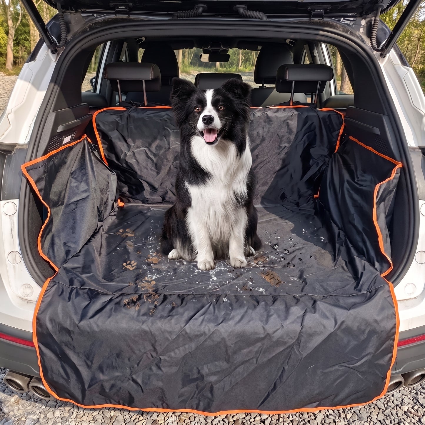 Car Trunk Protector For Pets Boot Liner With Side Flaps Black Orange Trim - Image 5