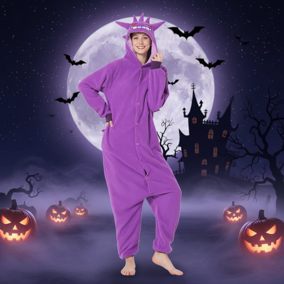 Character Onesie Pajamas Kids' Halloween Christmas With Hood And Fleece For Xmas Party - Image 1