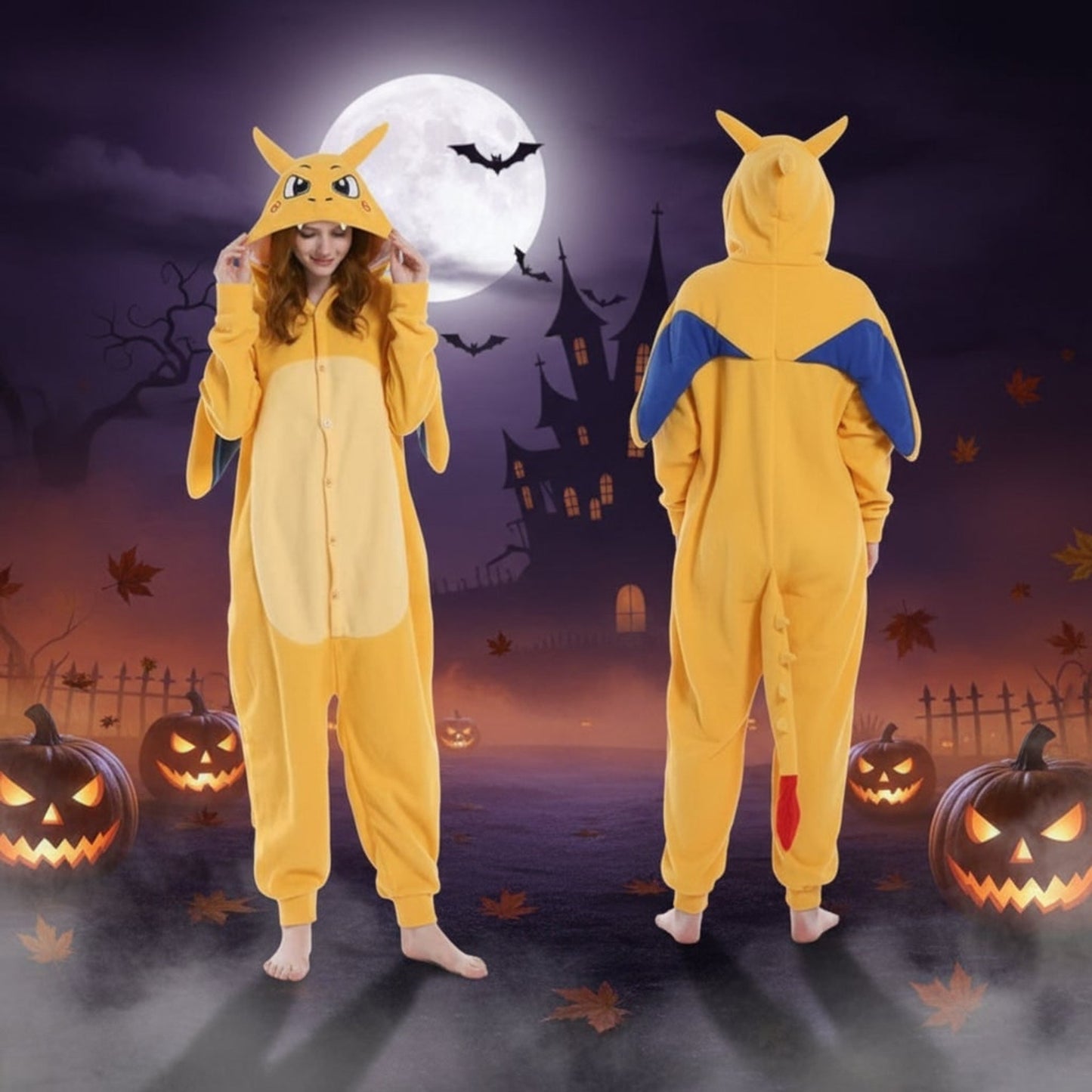 Character Onesie Pajamas Kids' Halloween Christmas With Hood And Fleece For Xmas Party - Image 8
