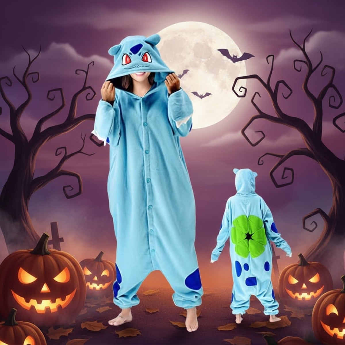 Character Onesie Pajamas Kids' Halloween Christmas With Hood And Fleece For Xmas Party - Image 5