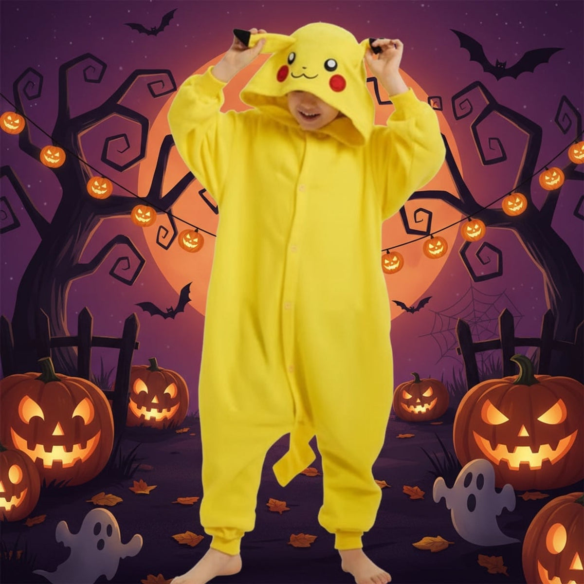 Character Onesie Pajamas Kids' Halloween Christmas With Hood And Fleece For Xmas Party - Image 2