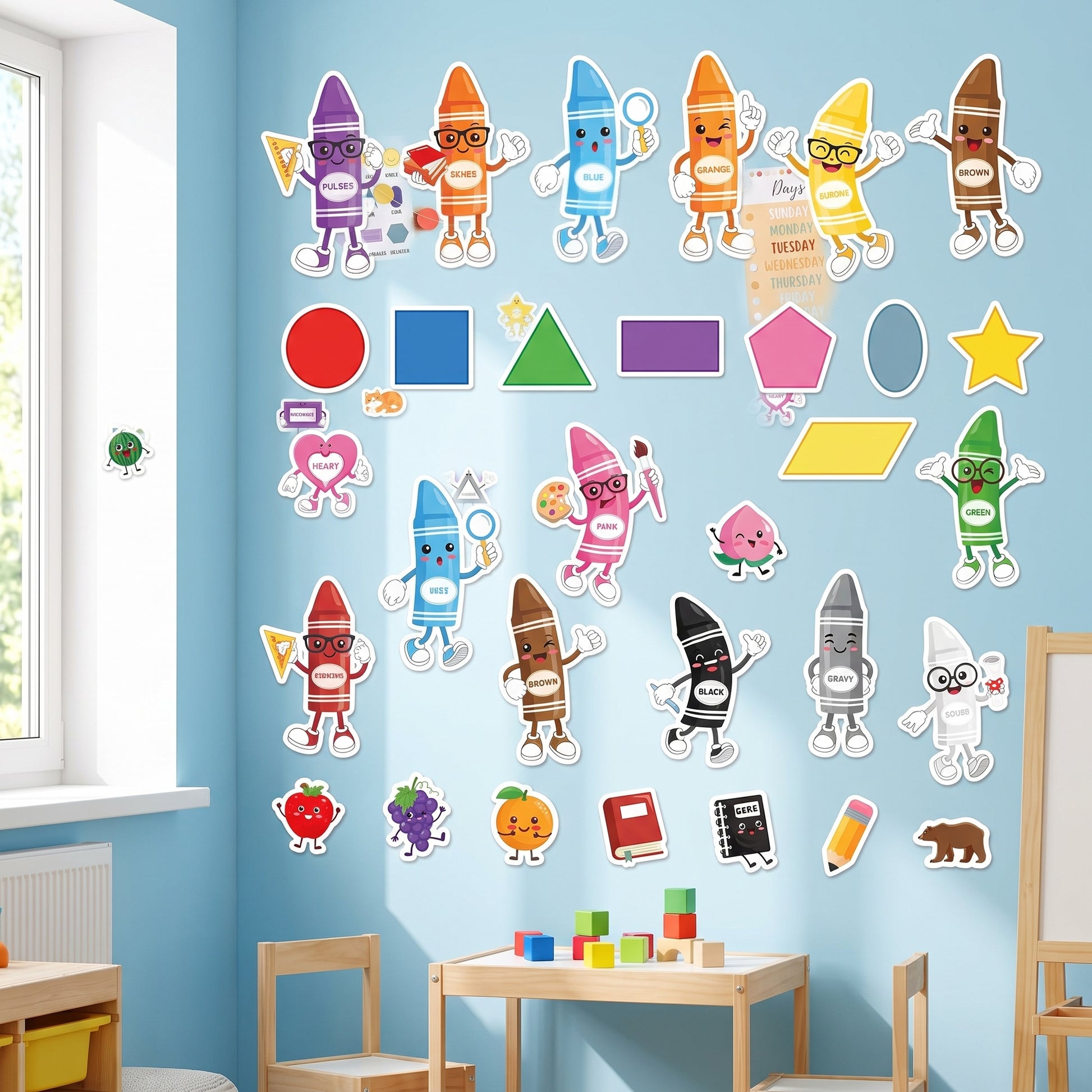 Colorful Classroom Cutouts Shapes Animals Crayons Decorations - Image 1