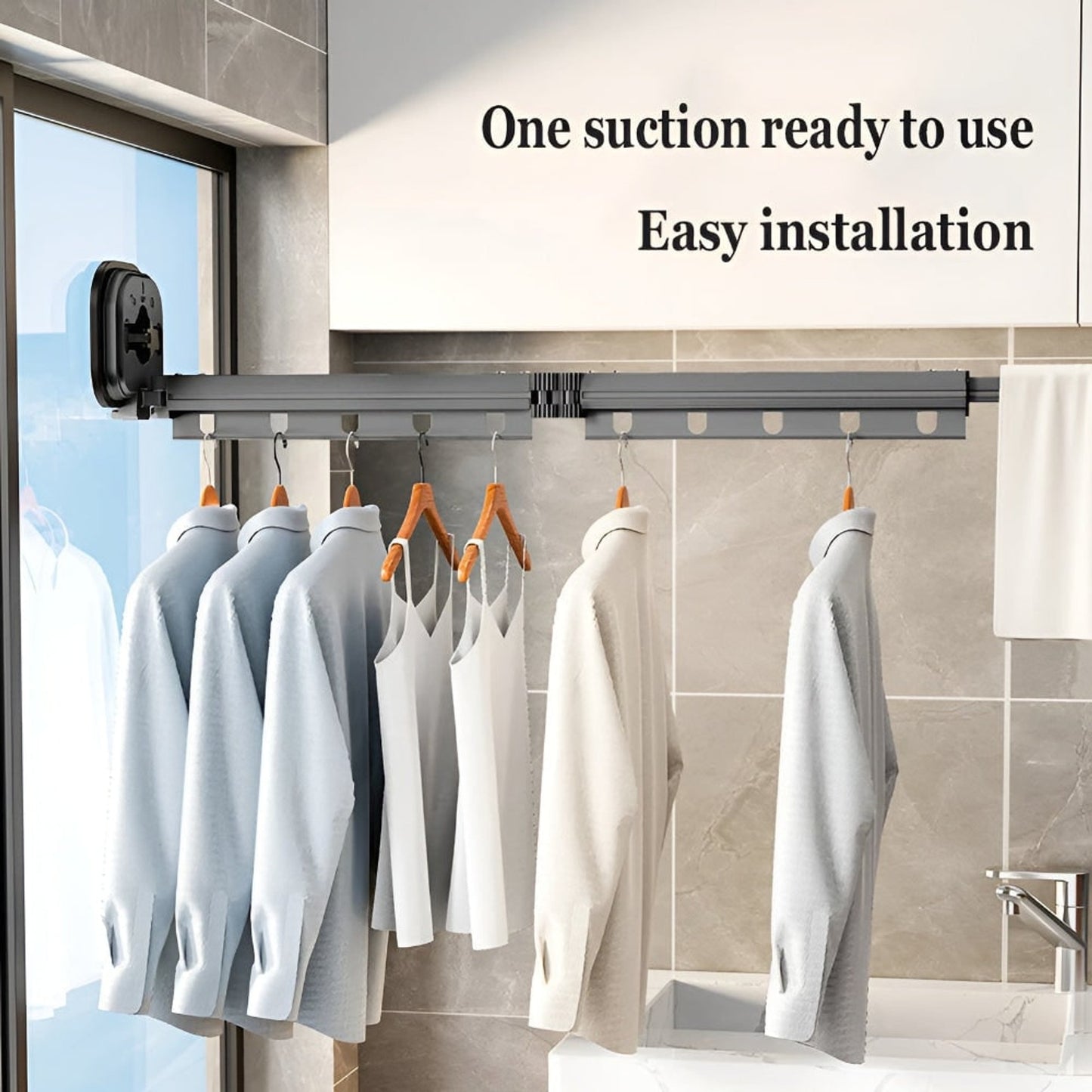 Clothes Drying Rack AluFlex Séchoir À Linge Pliable En Aluminium Avec Fixation Par Ventouse - Image 2