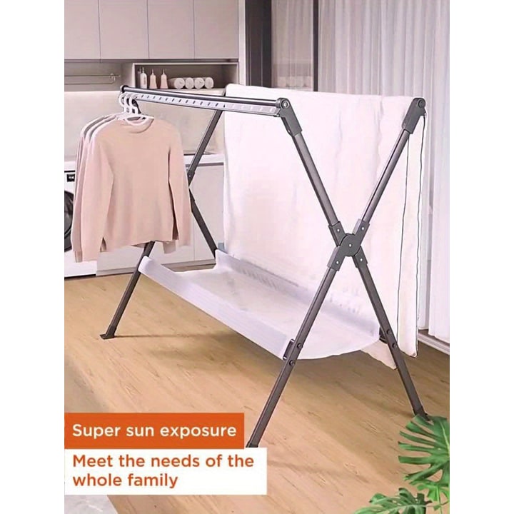 Clothes Drying Rack Foldable Garment With X-Frame Adjustable Rods And Removable Net - Image 8