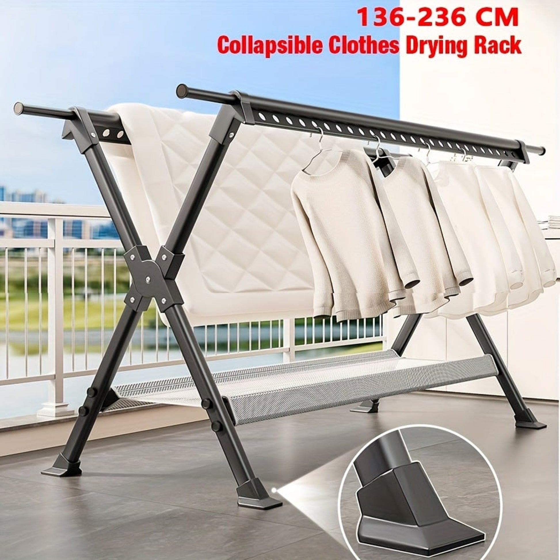 Clothes Drying Rack Foldable Garment With X-Frame Adjustable Rods And Removable Net - Image 2