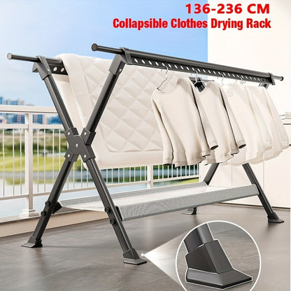 Clothes Drying Rack Foldable Garment With X-Frame Adjustable Rods And Removable Net - Image 2