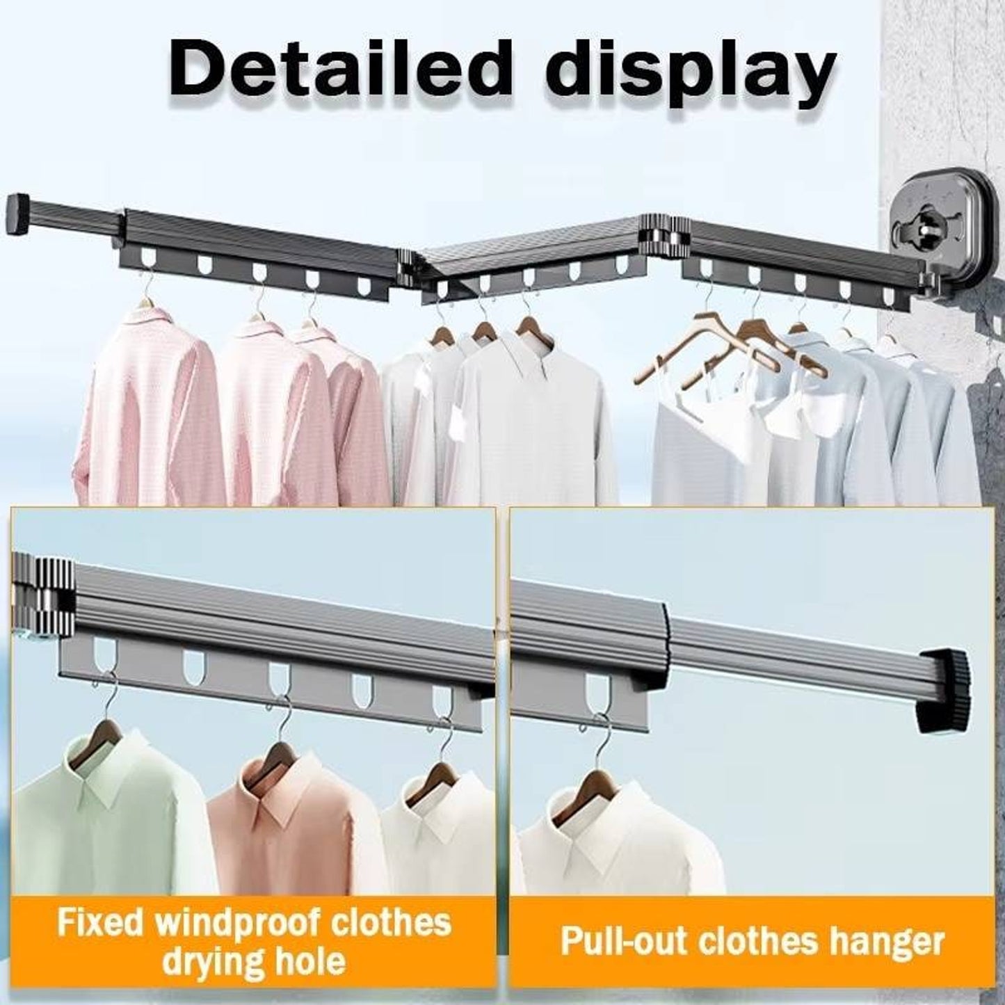 Clothes Drying Rack Wall-mounted Folding With Telescopic Multi-angle Rotating Arms - Image 4
