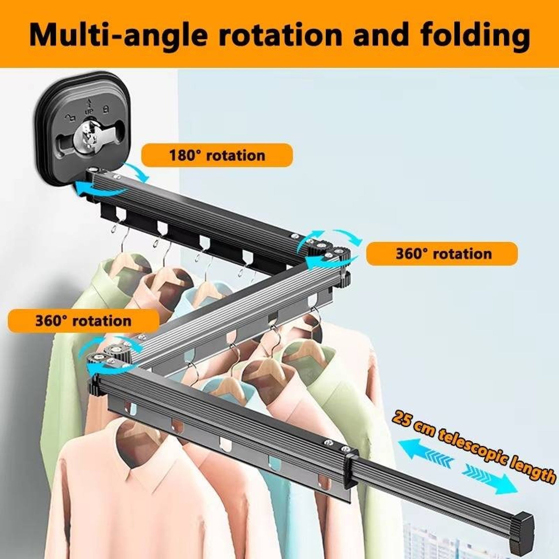 Clothes Drying Rack Wall-mounted Folding With Telescopic Multi-angle Rotating Arms - Image 3