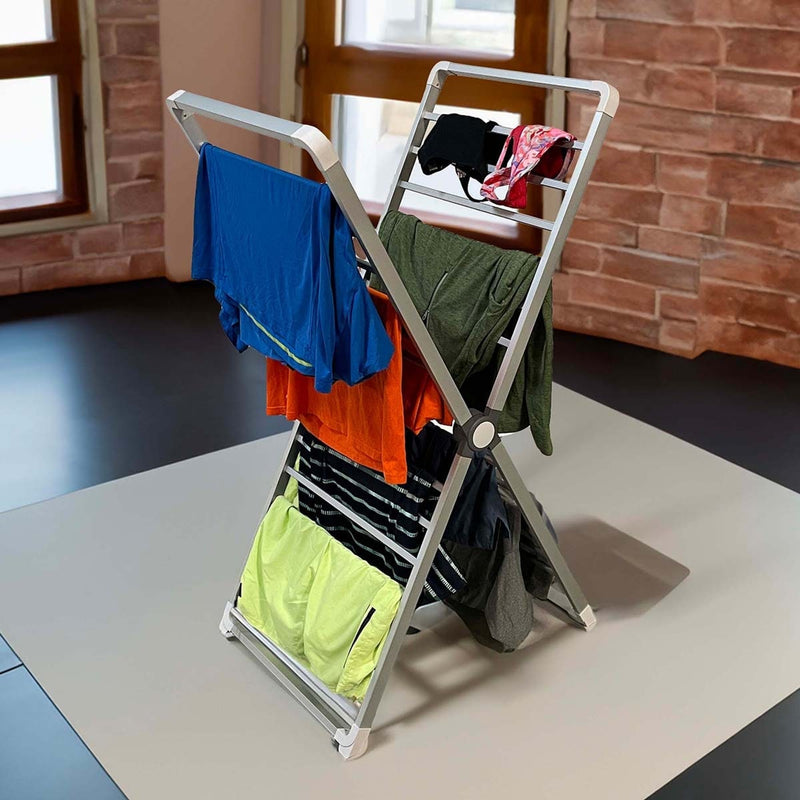Clothes Drying Rack With Aluminum Frame Garment Space-Saving Vertical Design Folds Completely Flat Protective Feet And Corner Guards