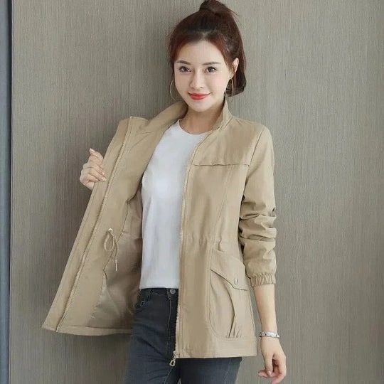 Coat Women Stand Up Water Resistant Waterproof Jacket Up - Image 2