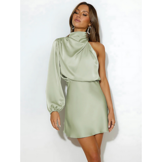 Cocktail Dress Long Sleeve Relaxed Fit One Shoulder Mini - Image 1